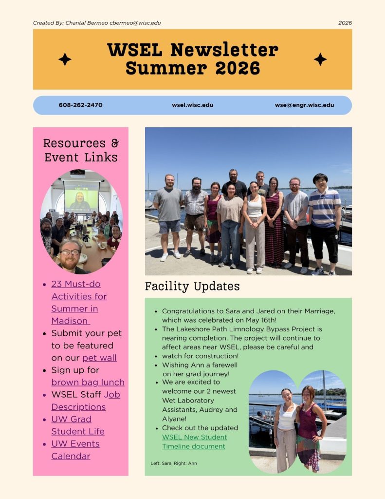Page 1 of the Water Science & Engineering Lab Summer 2026 Newsletter. A link to download the file follows this carousel.