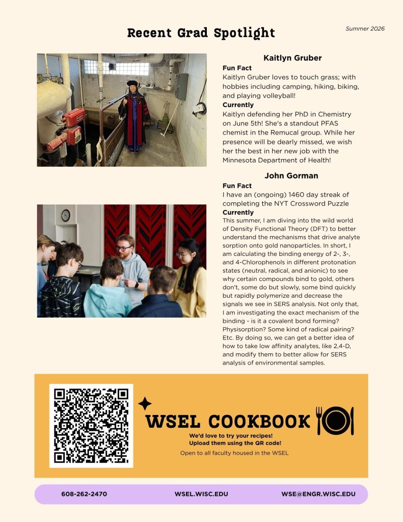 Page 1 of the Water Science & Engineering Lab Summer 2026 Newsletter. A link to download the file follows this carousel.